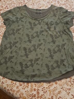 Short Sleeve Scoop Neck Top in Camo Green & Green Top. Set Of 2